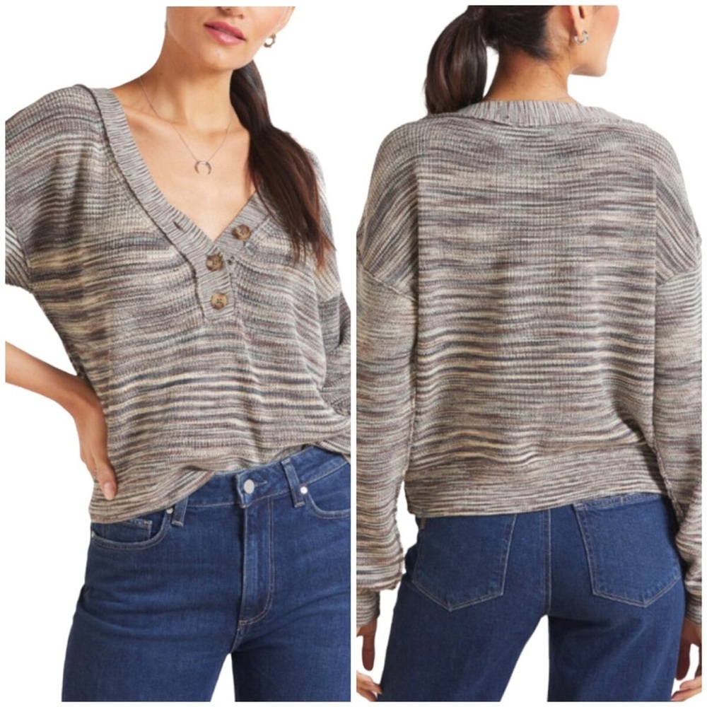 Free People Knit V-Neck Button Up Oversized Sweater Size XS